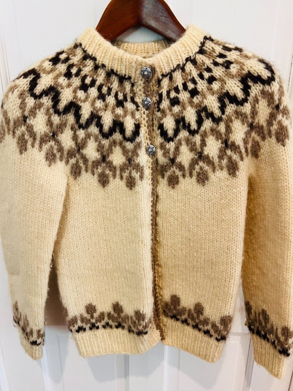 Original Icelandic Sweater - 100% wool - Vintage Alafoss Icewool Hand Knit - L - Picture 5 of 16
